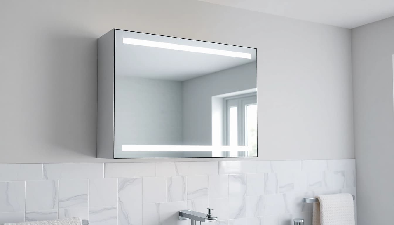 Schau den eleganten sonni Spiegelschrank mit modernen LED-Lichtern und minimalistischem Design.