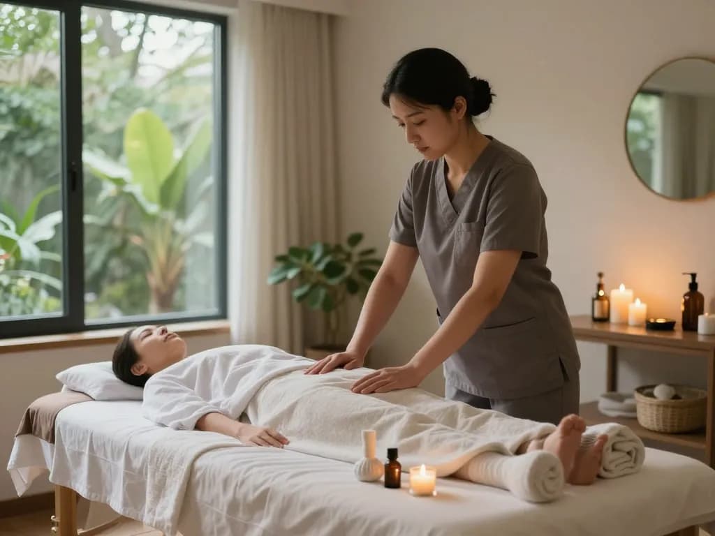 ChiPyung-dong massage therapy room setup with a tranquil atmosphere and soothing elements.