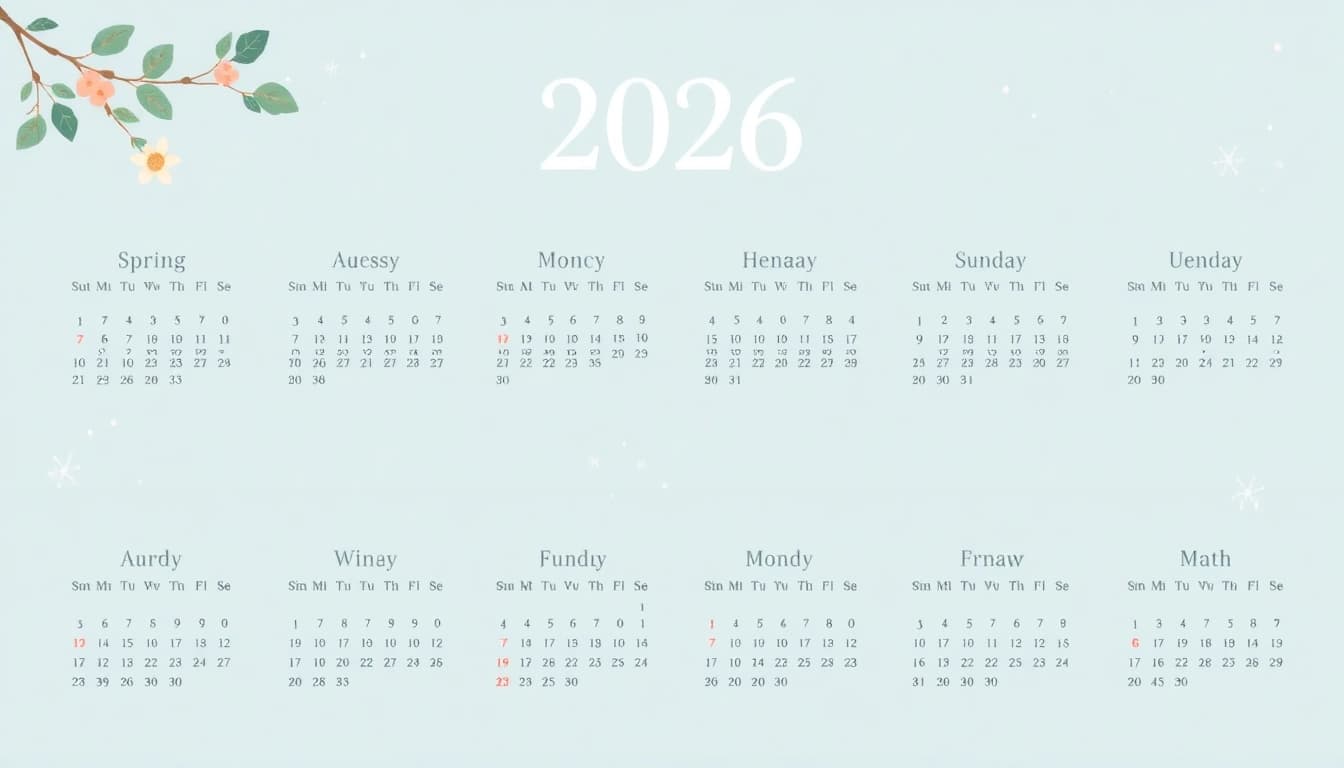 2026 calendar pdf featuring a clean layout and seasonal illustrations for effective planning.