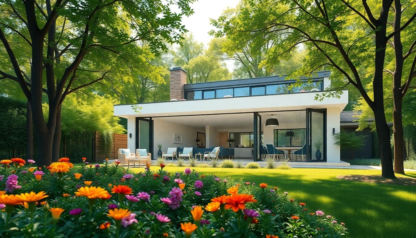 Contemporary Home Expansion featuring sleek design elements and vibrant landscaping in a warm setting.