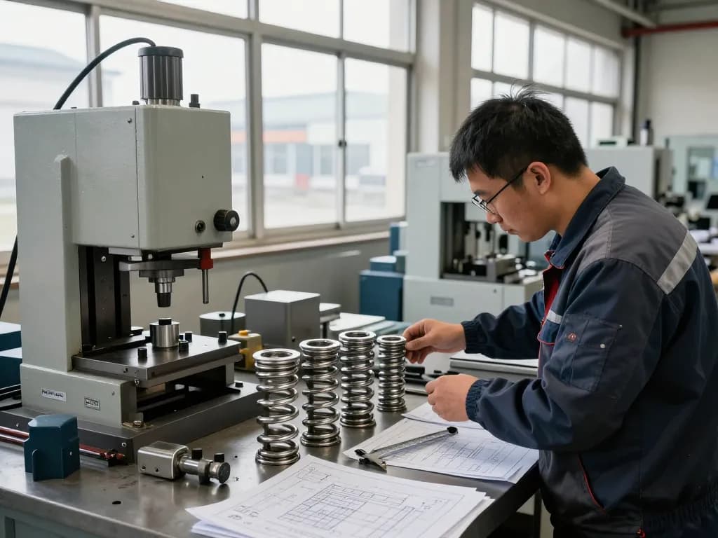 Tehnician inspectând Arcuri inox într-un atelier industrial modern.