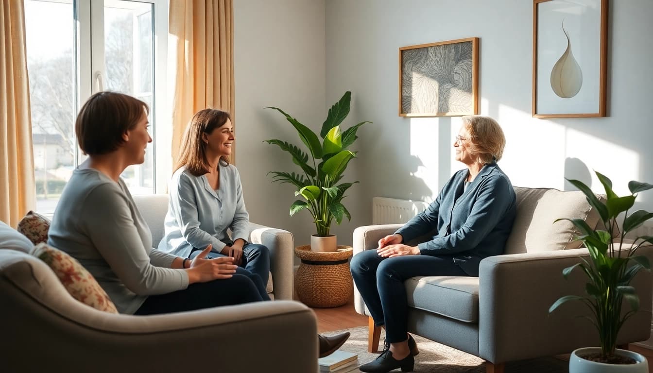 Client interaction during Donna Morgan Counselling session in a calming office environment.