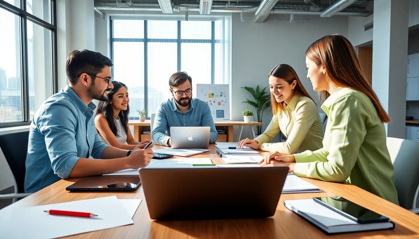 Affordable web design essex showcased through a dynamic team collaboration in a modern office.