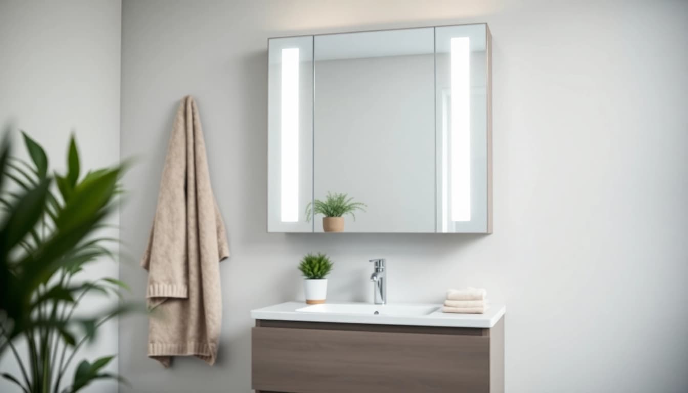 Stauraum optimieren mit einem spiegelschrank mit led Beleuchtung im modernen Badezimmer.