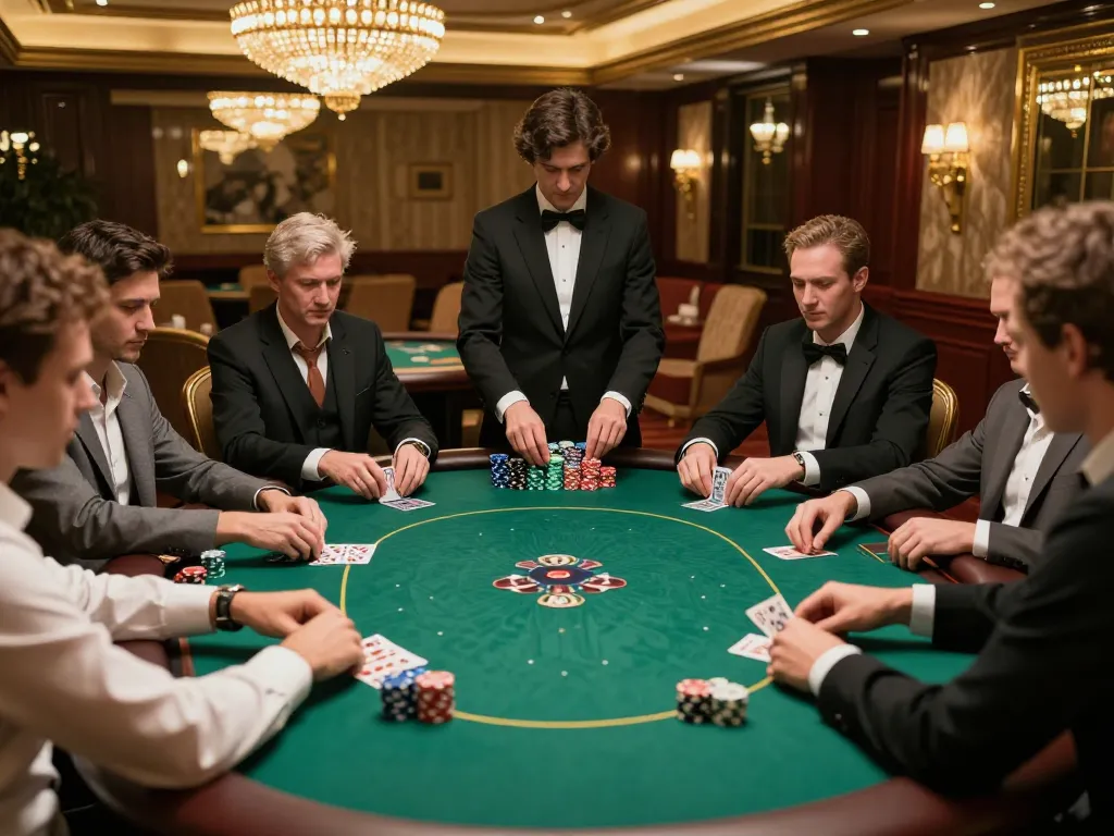 KJC players placing high-stakes bets at an upscale poker table in a vibrant casino atmosphere