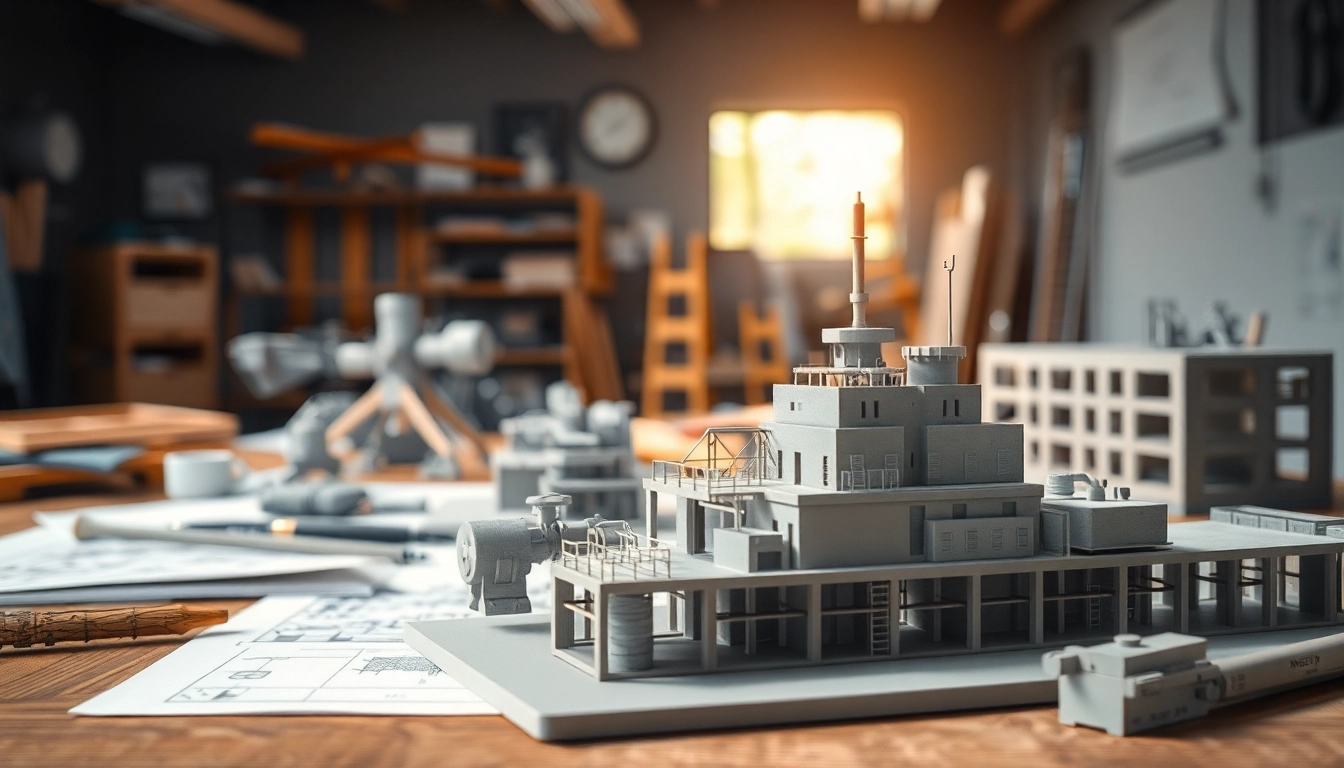 Industriemodellbau: Detaillierte Modellbau-Szene zeigt präzise handgefertigte industrielle Modelle.