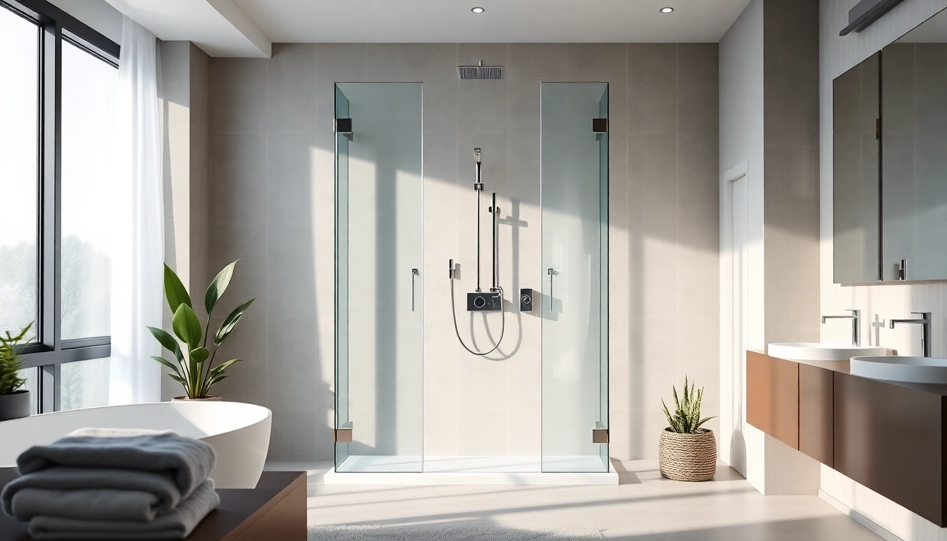 Transform your space with elegant showers Australia, showcasing a stylish freestanding design in a modern bathroom.