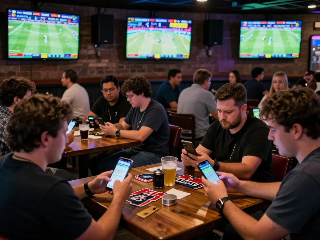 Cakhiatv patrons engaged in live sports betting at a vibrant sports bar with screens displaying events