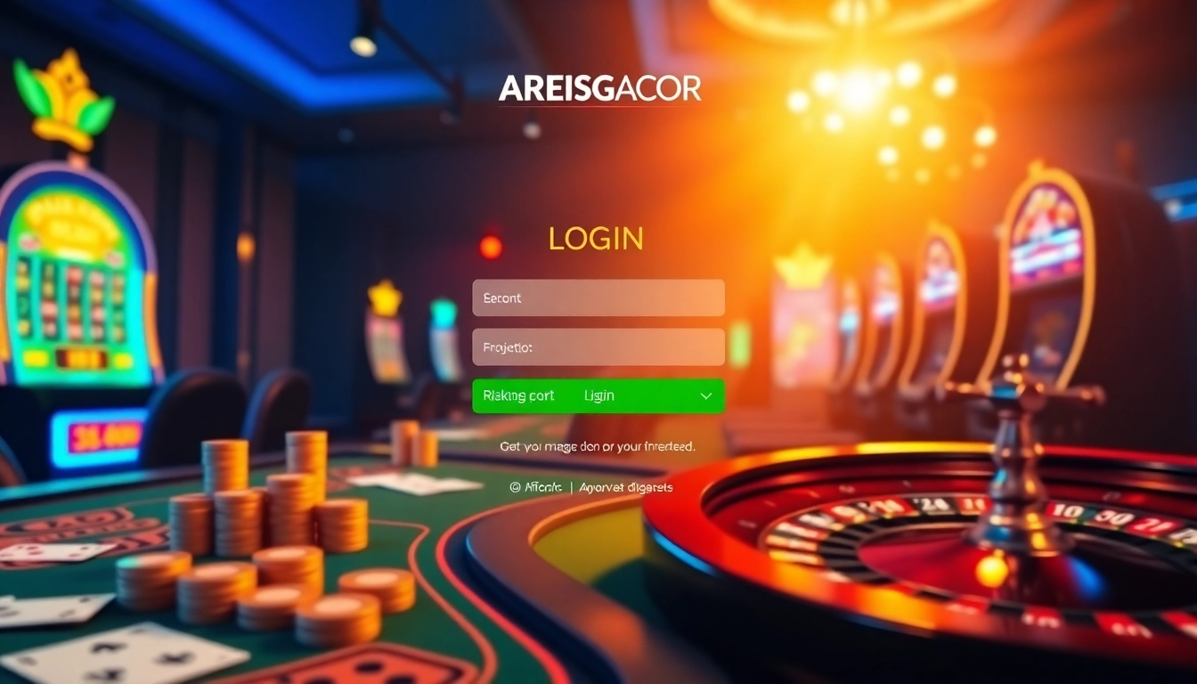 login aresgacor on a visually appealing online gambling interface featuring casino elements and user-friendly design