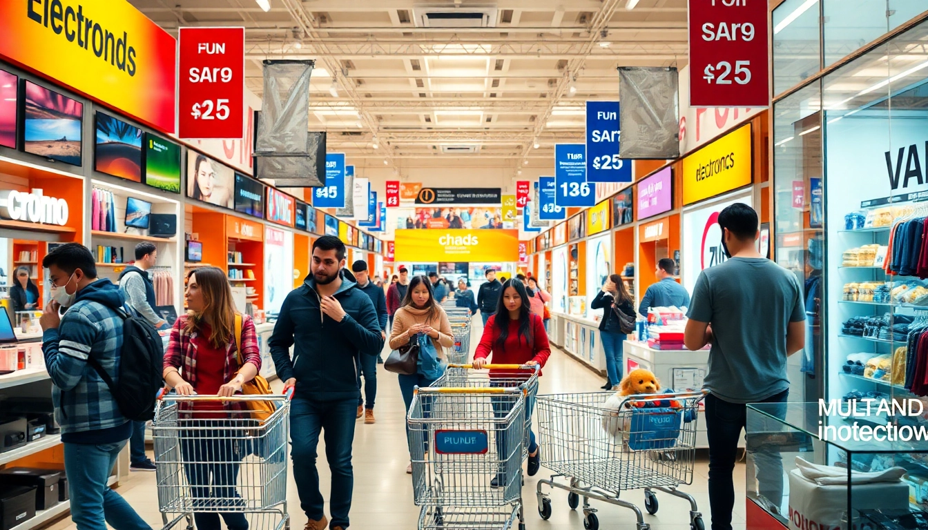 Experience the dynamic atmosphere of a Multi-Store with shoppers browsing vibrant products.
