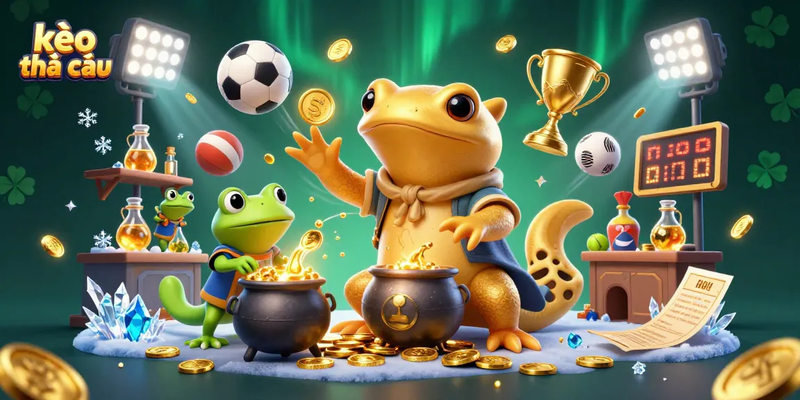 Experience the vibrancy of kèo nhà cái with a dynamic sports betting scene featuring a golden salamander alchemist.