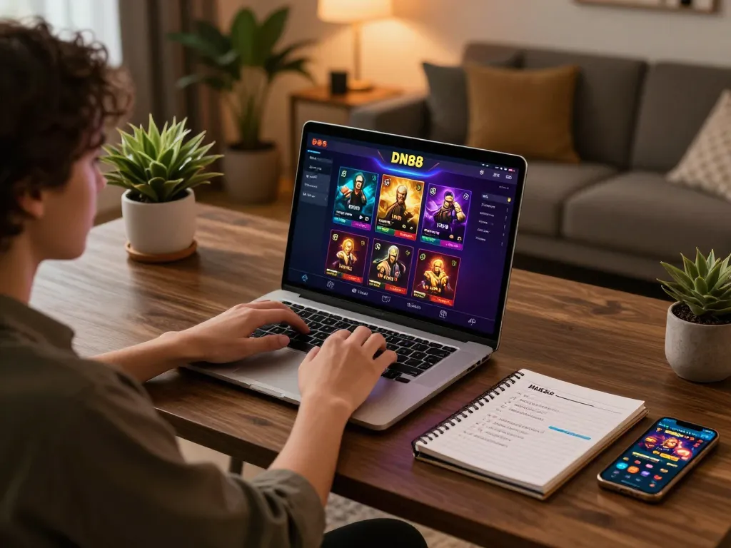 Experience thrilling gameplay at DN88 online casino with a cozy home setup.