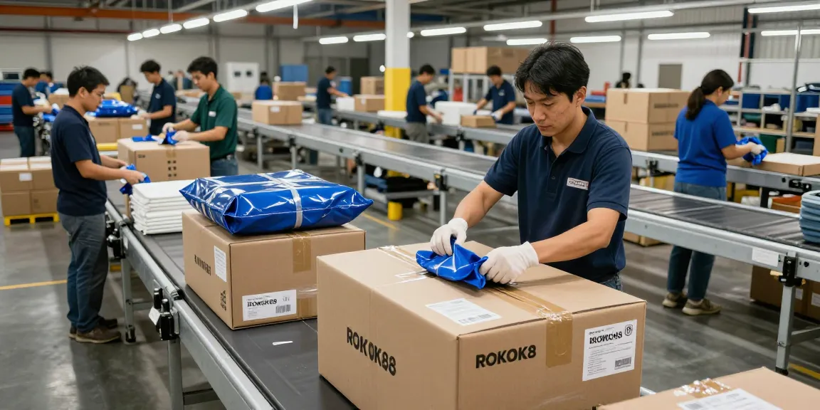 ROKOK88 daftar packaging boxes being assembled in a logistics center.