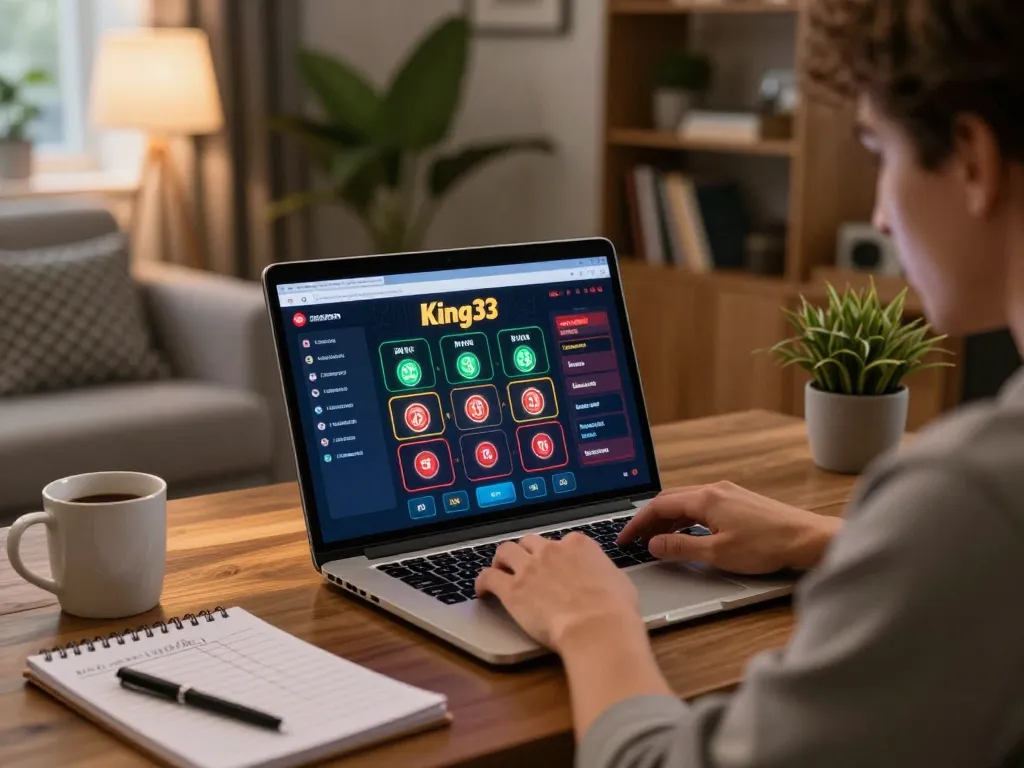 player exploring king33 online casino interface while managing gambling strategy notes