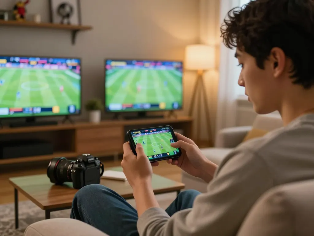 Engaged in sports betting on a smartphone, 388bet user analyzing game odds in a cozy setting