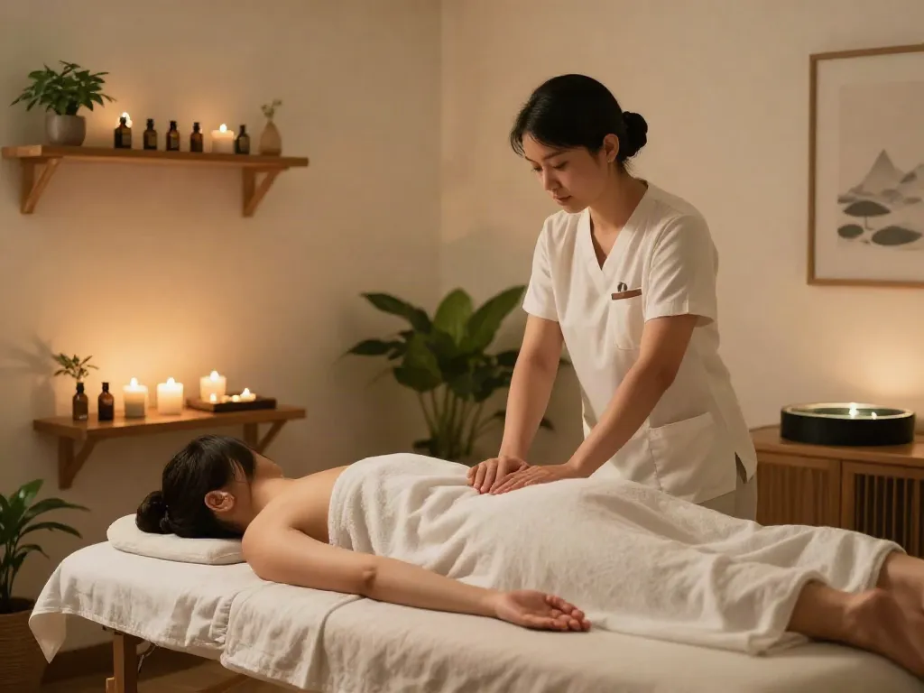 Relaxing 수원출장마사지 therapy room with soothing ambiance and professional setup.