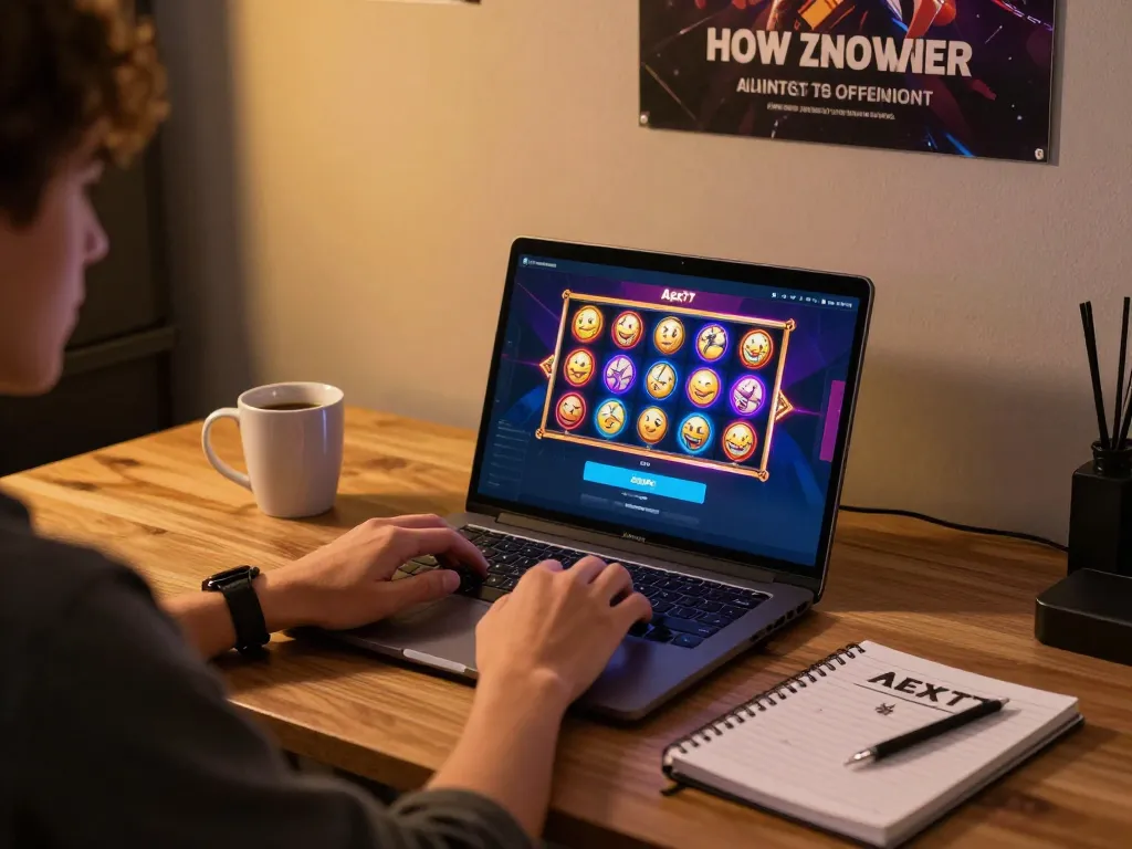 Engaging scene of alexis77 login on laptop displaying captivating casino games in a cozy home setup.