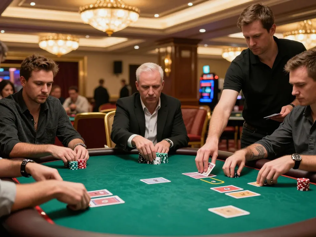 Engaged players at a high-stakes game at https://ok789.space/ poker table, showcasing strategic moves.