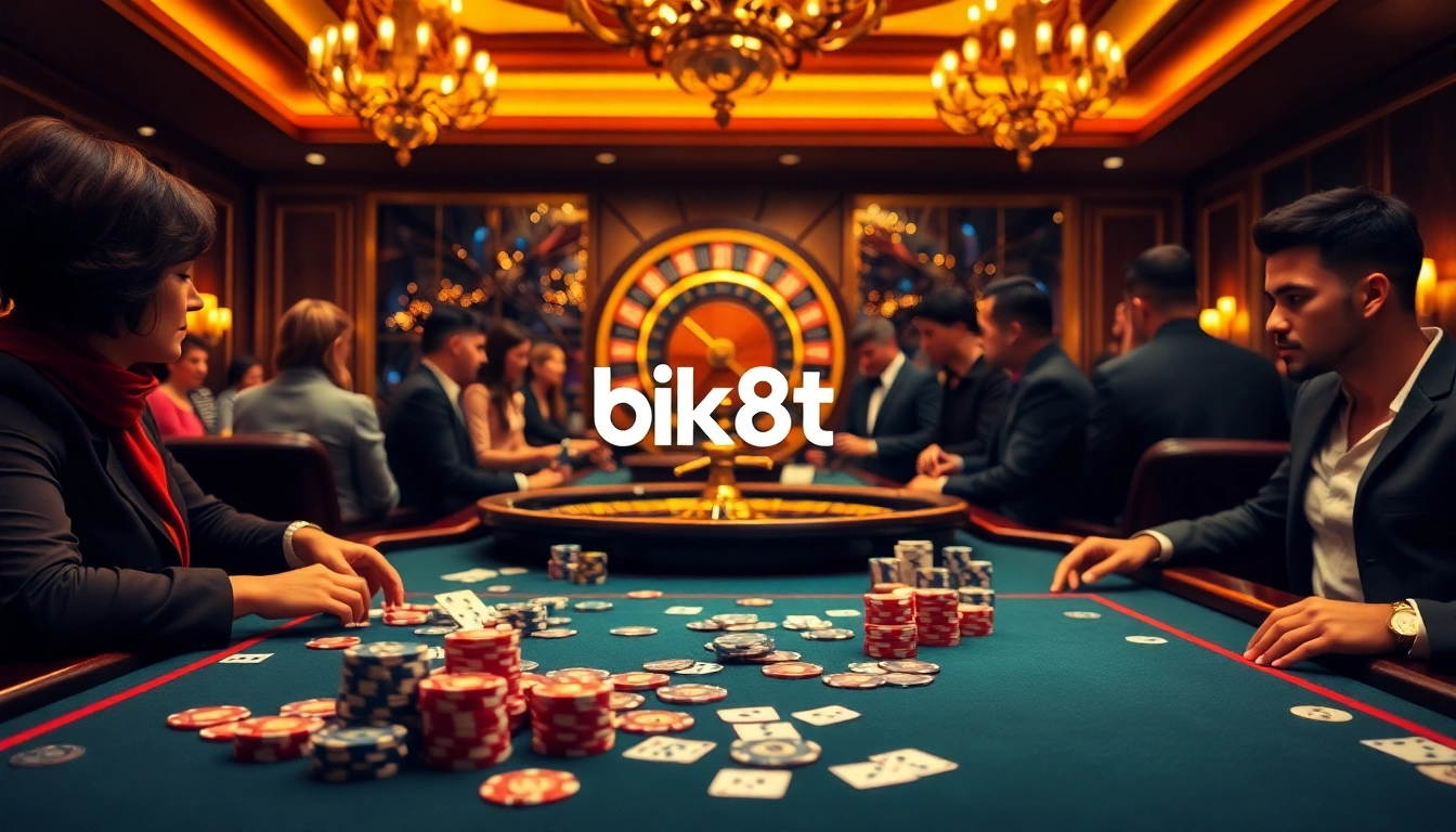 Engaged players at a luxury casino table showcasing bk8th online gambling.