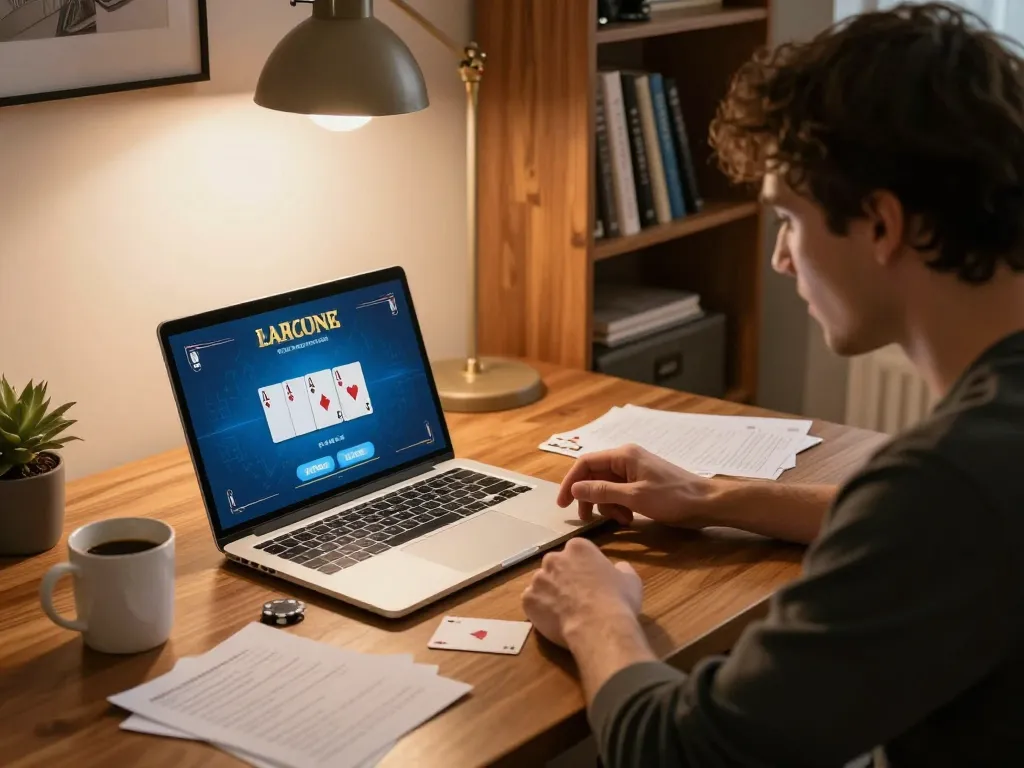 Player enjoying a winning poker hand on u888 online casino platform from cozy home setting