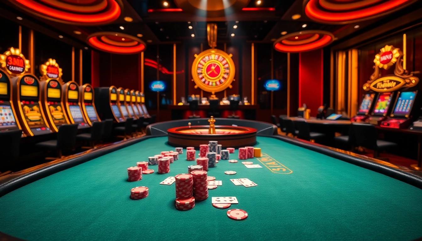 Experience the thrill of Poker at Jogoluck's vibrant casino table filled with colorful chips.