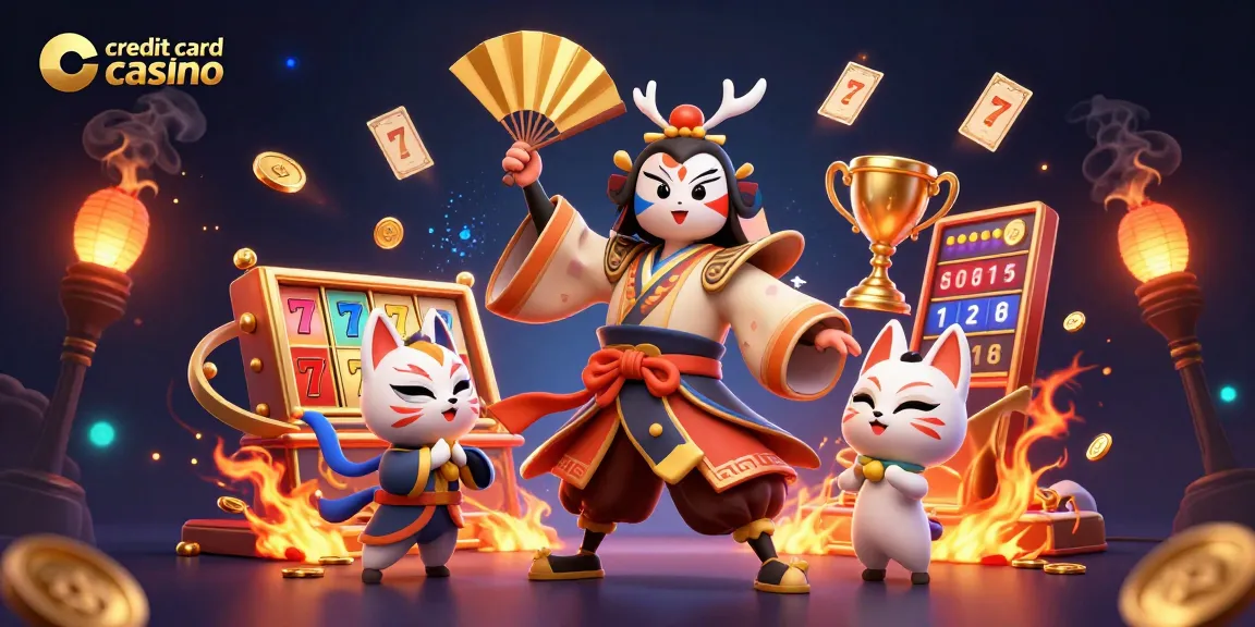 Cinematic promotional illustration for a credit card casino featuring dynamic game elements and characters