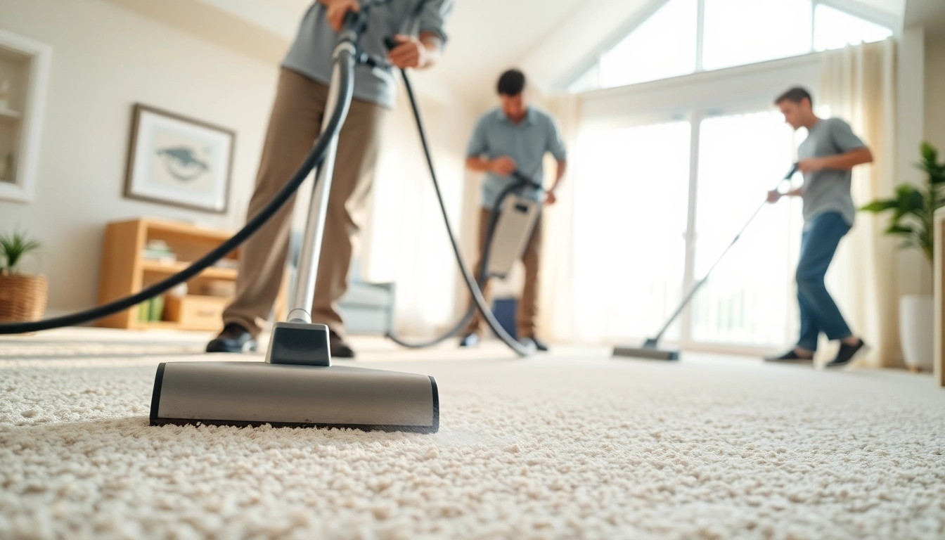 Carpet cleaners Roseville CA expertly cleaning a plush carpet in a sunny living room.