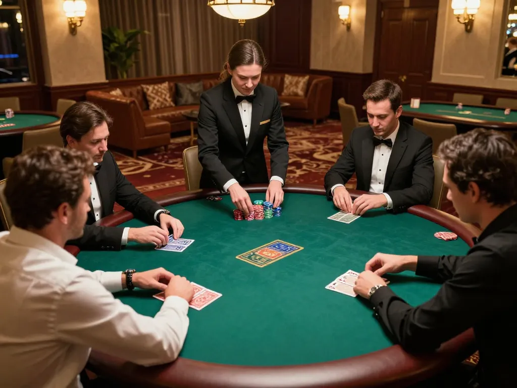 Players engaged in a thrilling poker game at a VIP casino, showcasing their strategies and excitement with vipwin.