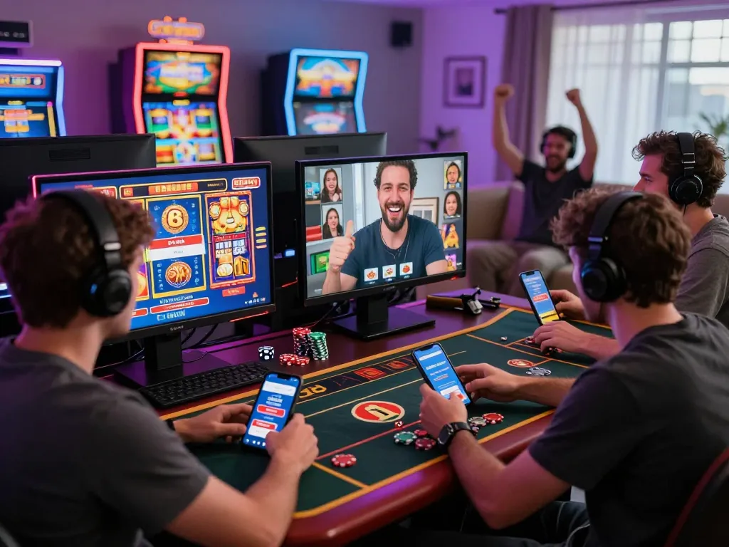 Players engaging in vibrant gambling with mantra88 login screen on devices, showcasing excitement and community.