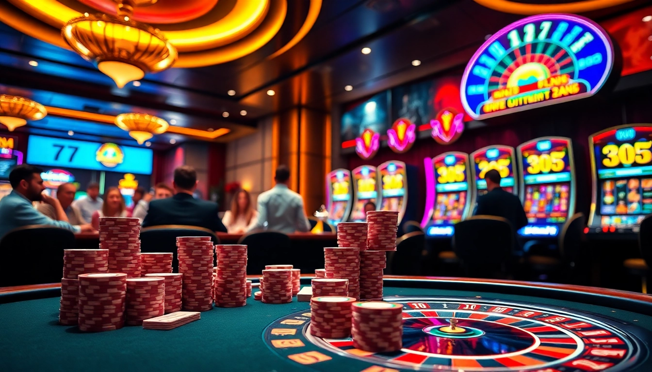 Experience thrilling gameplay at https://five88.za.com/ with an exciting casino atmosphere featuring poker tables and slot machines.
