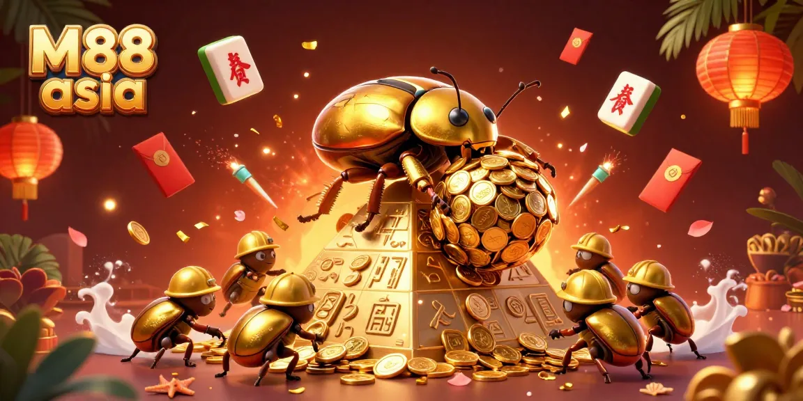 Spin and win at M88 asia with an exciting illustration featuring golden coins and dynamic casino elements.