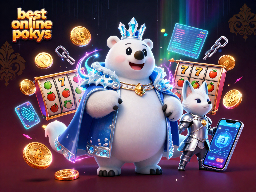 Engage with the best online pokies through a vibrant 3D illustration featuring unique characters and dynamic casino elements.