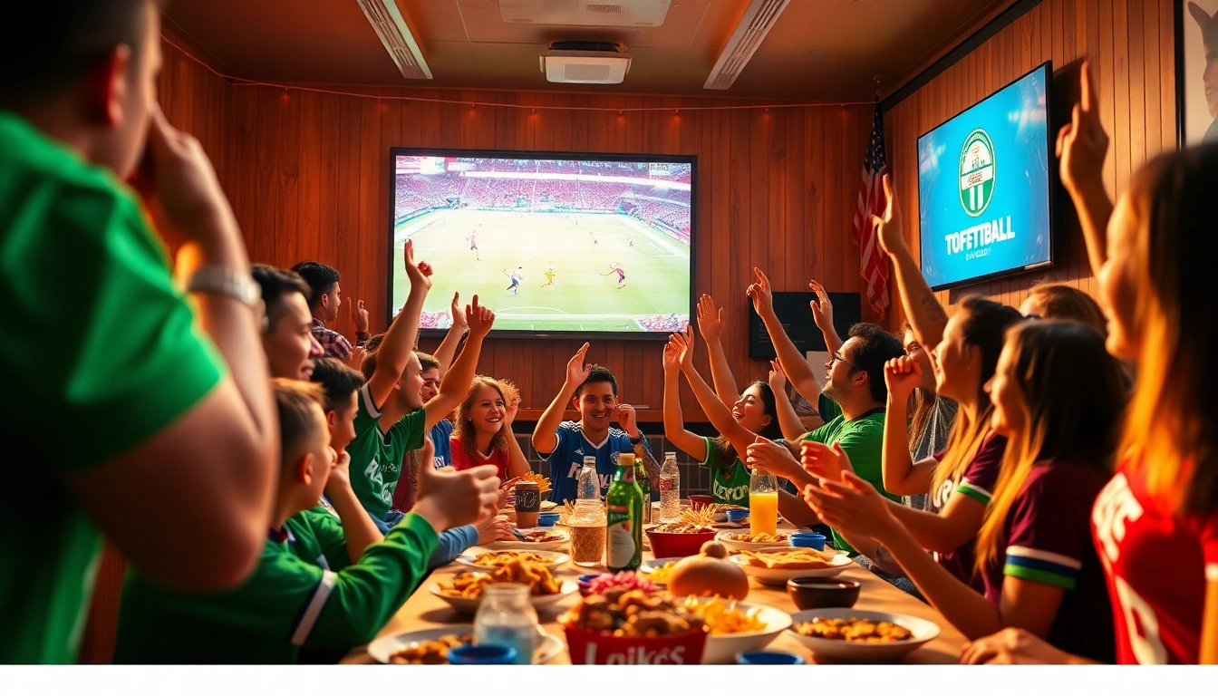 Exciting scene of fans enjoying 토토티비 sports broadcasting in a warm, vibrant atmosphere.
