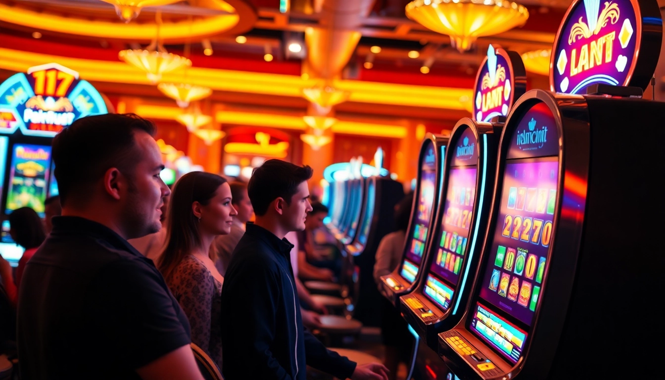 Permainan igamble247 slot yang menarik dengan pemain penuh semangat di kasino