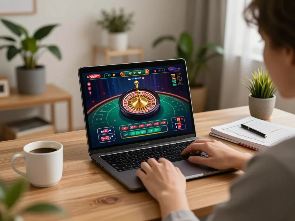 w 88 online gaming experience with a live roulette game displayed on a laptop, highlighting an engaging home atmosphere