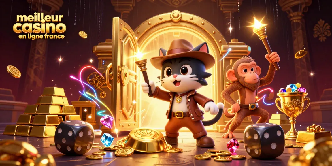 Découvrez les meilleurs jeux au meilleur casino en ligne France avec une scène animée remplie d'artefacts scintillants.
