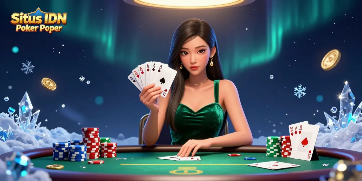 Situs IDN Poker Dewapoker plays at an elegant poker table, showcasing strategic gameplay and vibrant atmosphere.