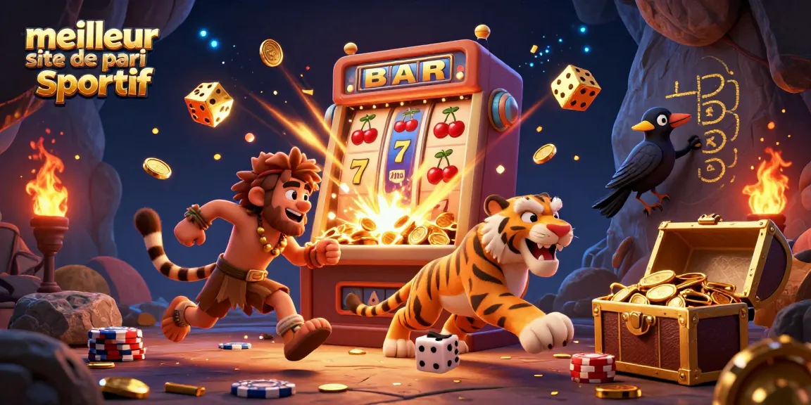 Découvrez le meilleur site de pari sportif : un casino préhistorique plein d'action avec un tigre à dents de sabre et un homme des cavernes.