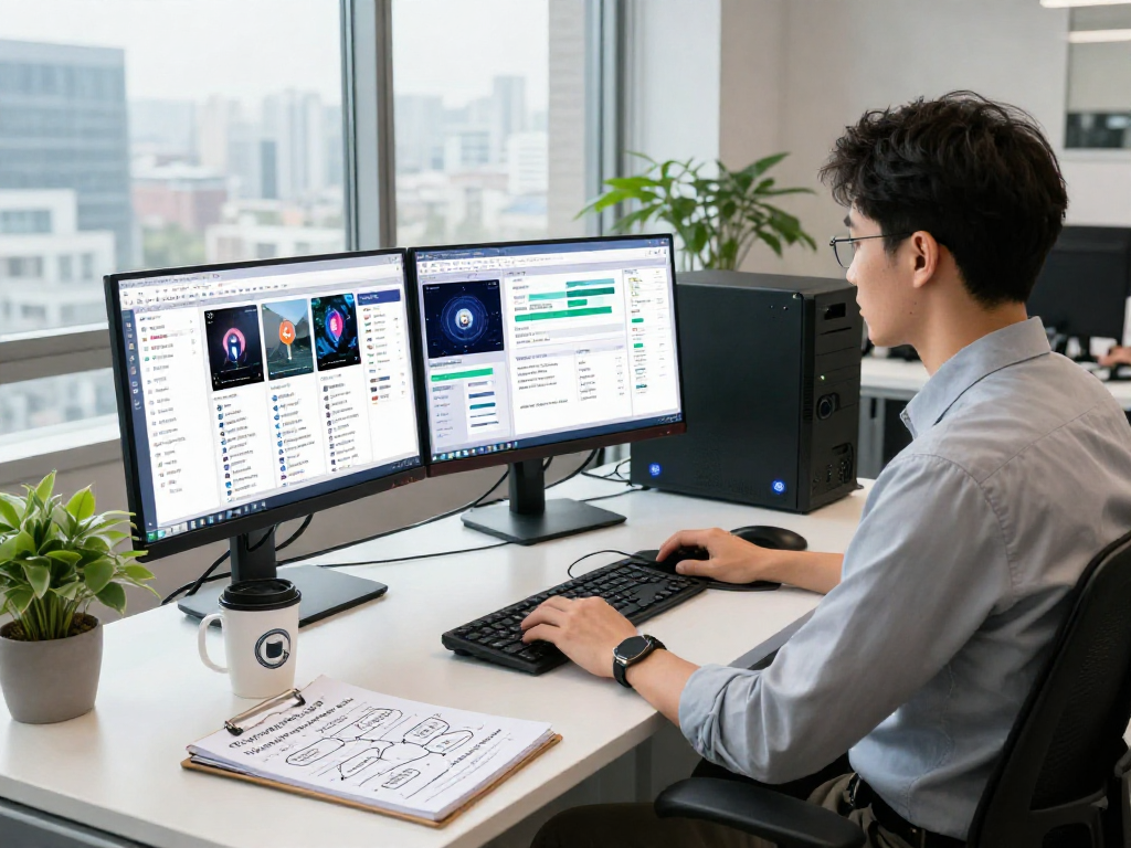 Analyze content with advanced AI detection tools to detect ai image accurately in a modern tech office.