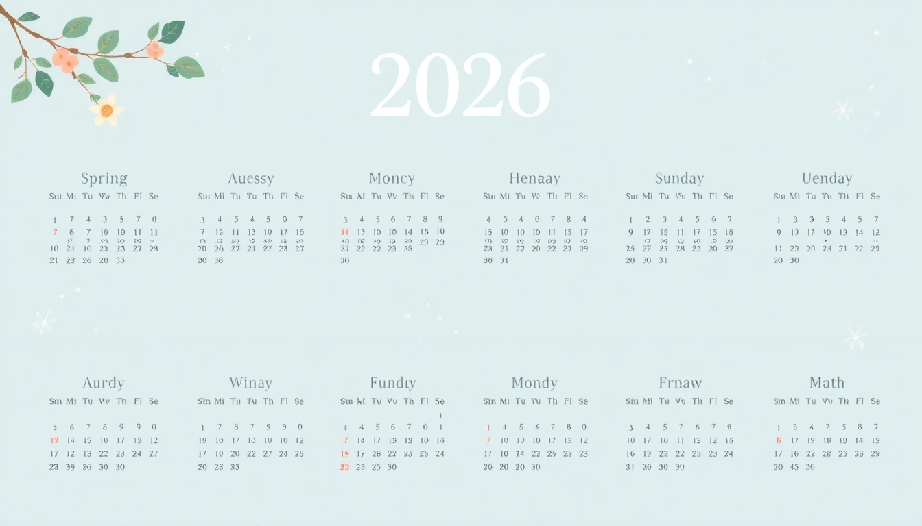 2026 calendar pdf featuring a clean layout and seasonal illustrations for effective planning.