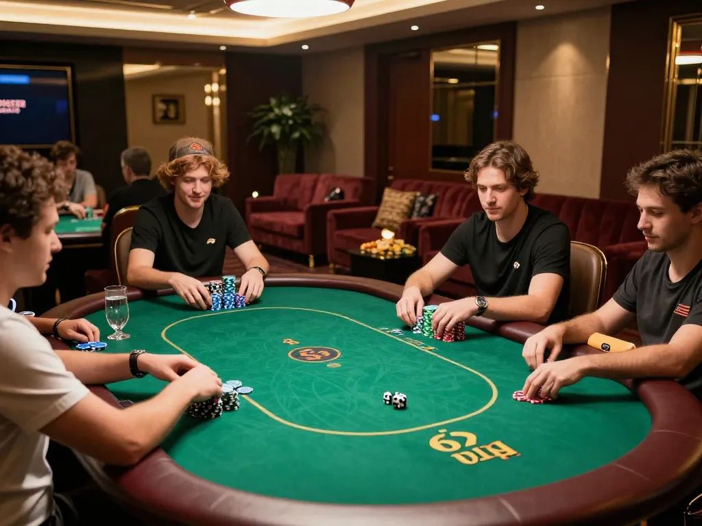 678vip players enjoying a thrilling poker game at an upscale table with vibrant decor and warm lighting