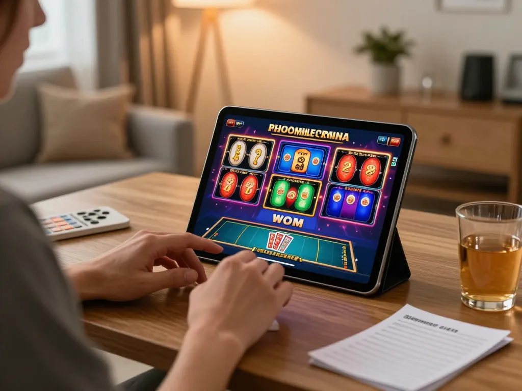 Engaging in online gaming with TG88 on a tablet in a modern home setting, showcasing strategic gameplay.