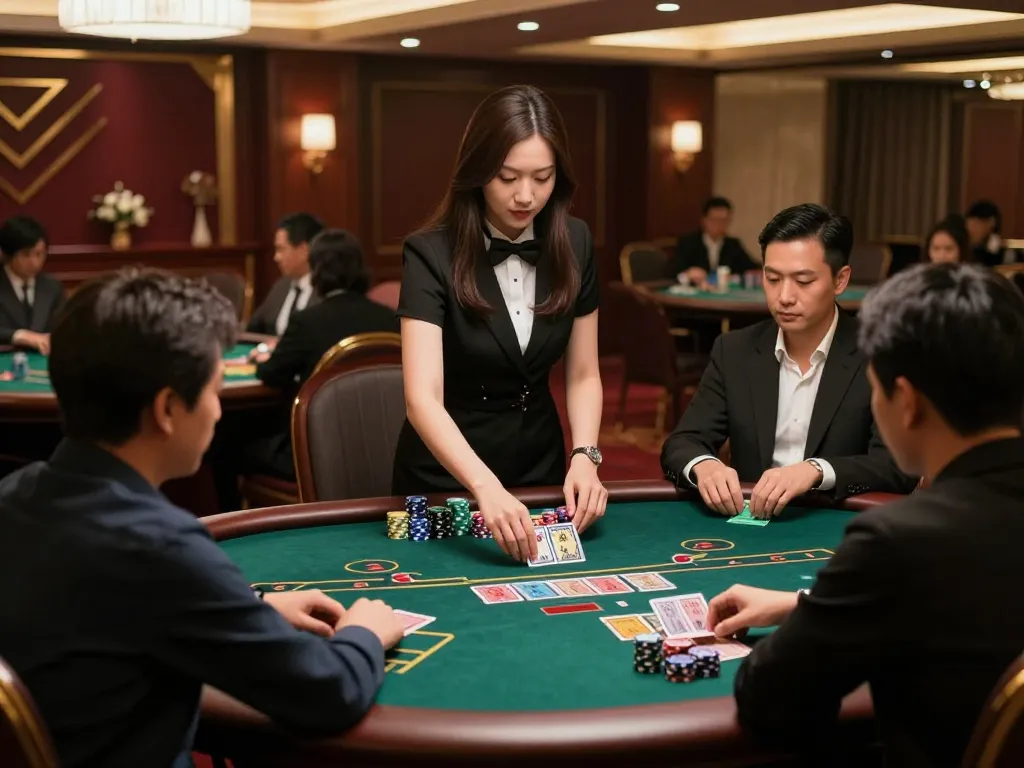 Players engaging in intense baccarat action at 678vip's elegant gaming room.