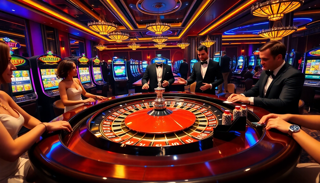 Action-packed scene at Thabet77 casino with players at a roulette table.