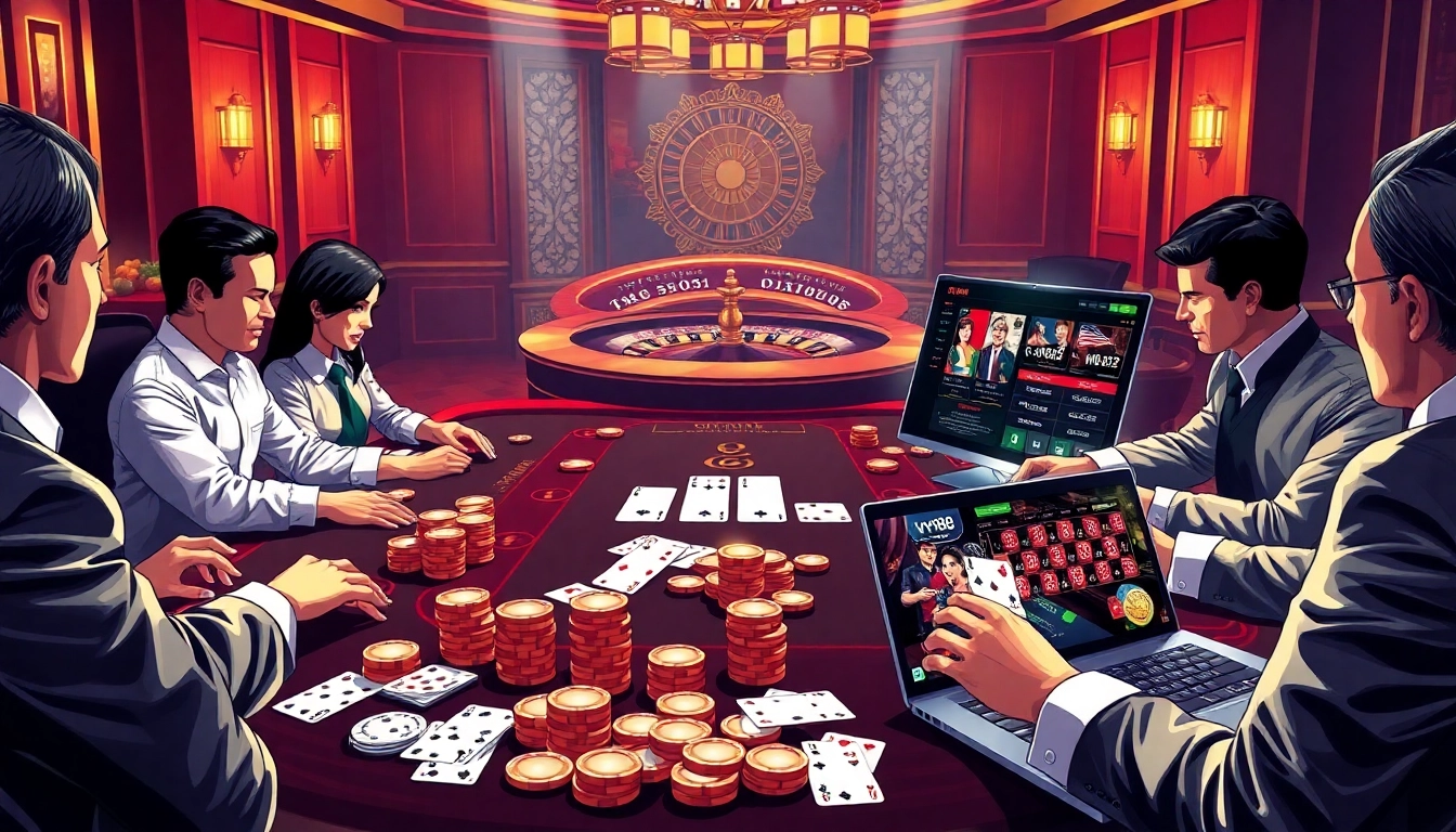 Players enjoying a thrilling poker game at the casino, featuring mv88 branded betting interface.