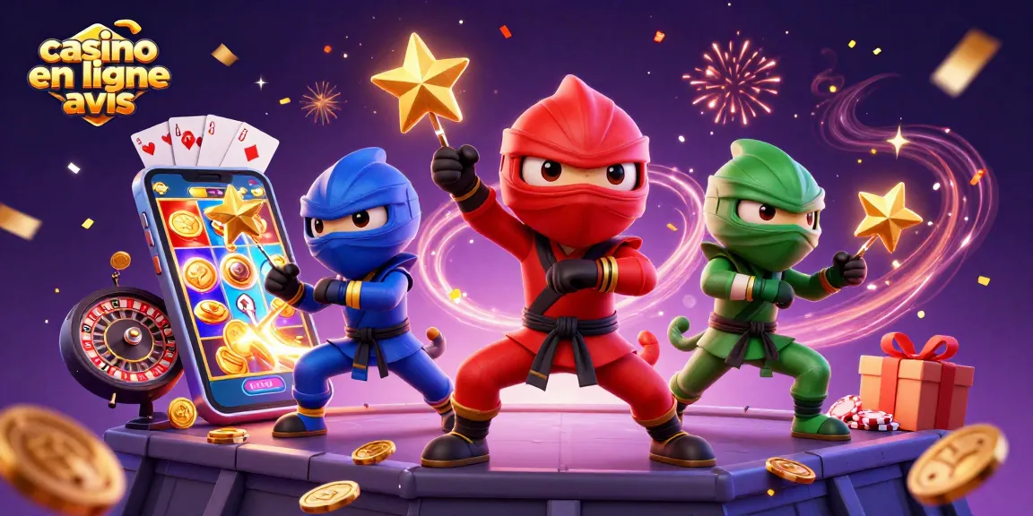 Une scène dynamique illustrant des ninjas caméléons autour d'un smartphone, illustrant l'univers des casinos en ligne avis.