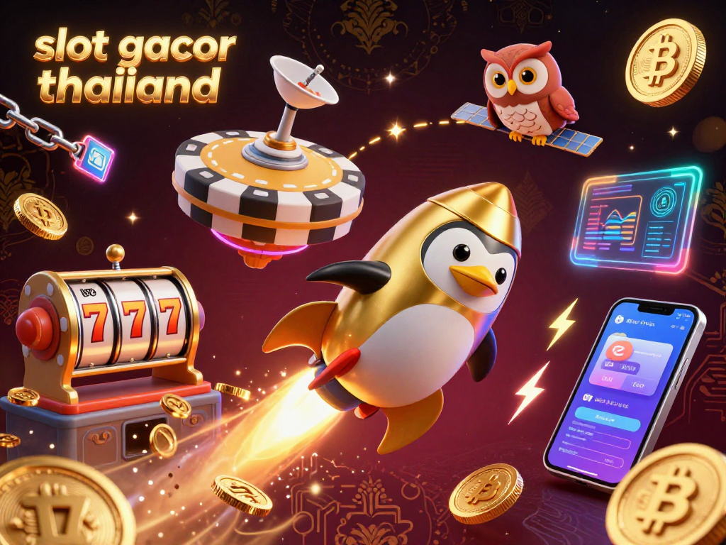 Experience the excitement of slot gacor thailand with a vibrant, dynamic 3D casino illustration featuring unique gaming elements.