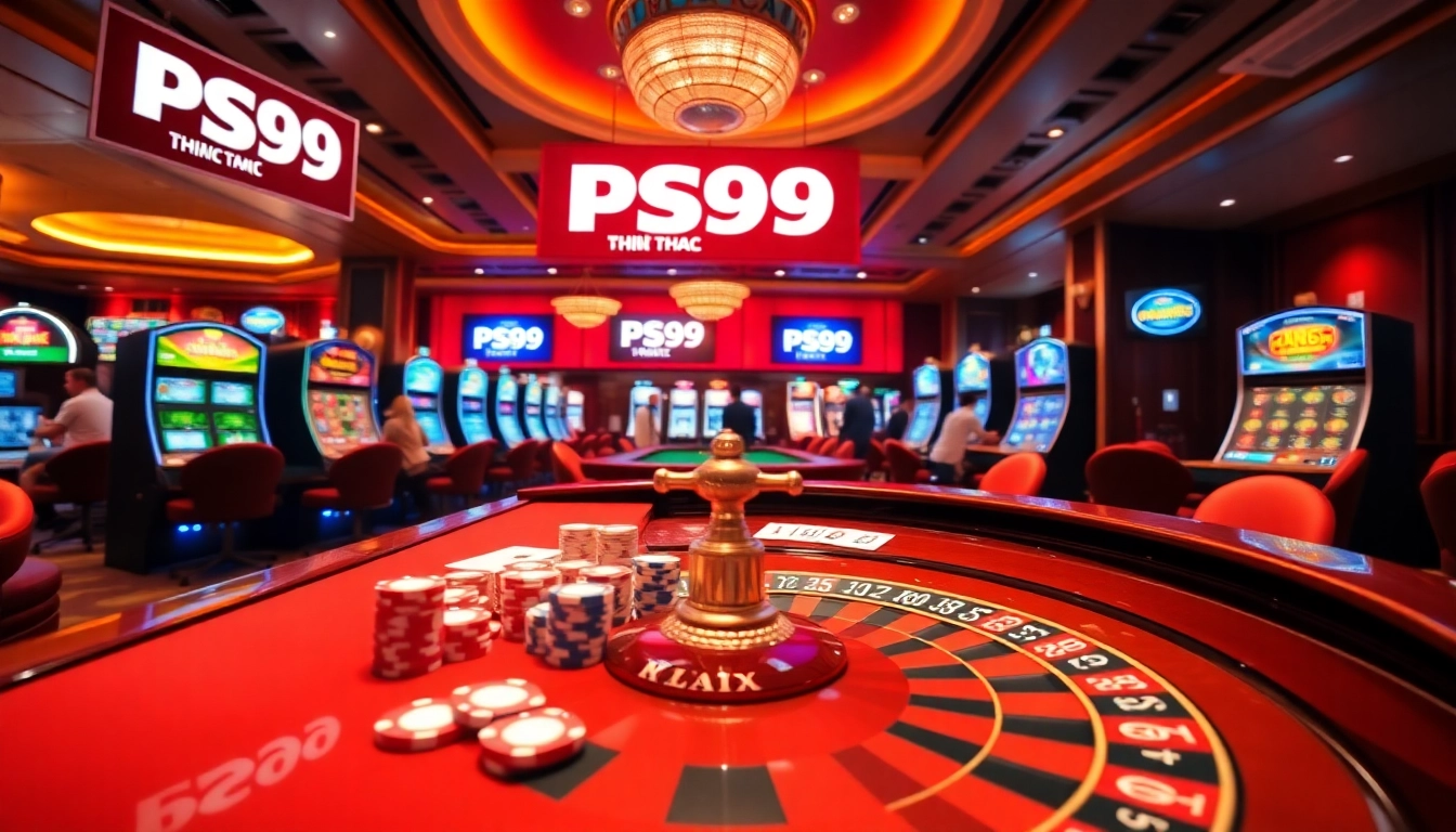 PS99 thể thao - Engaging image of a vibrant casino scene featuring poker and roulette games.