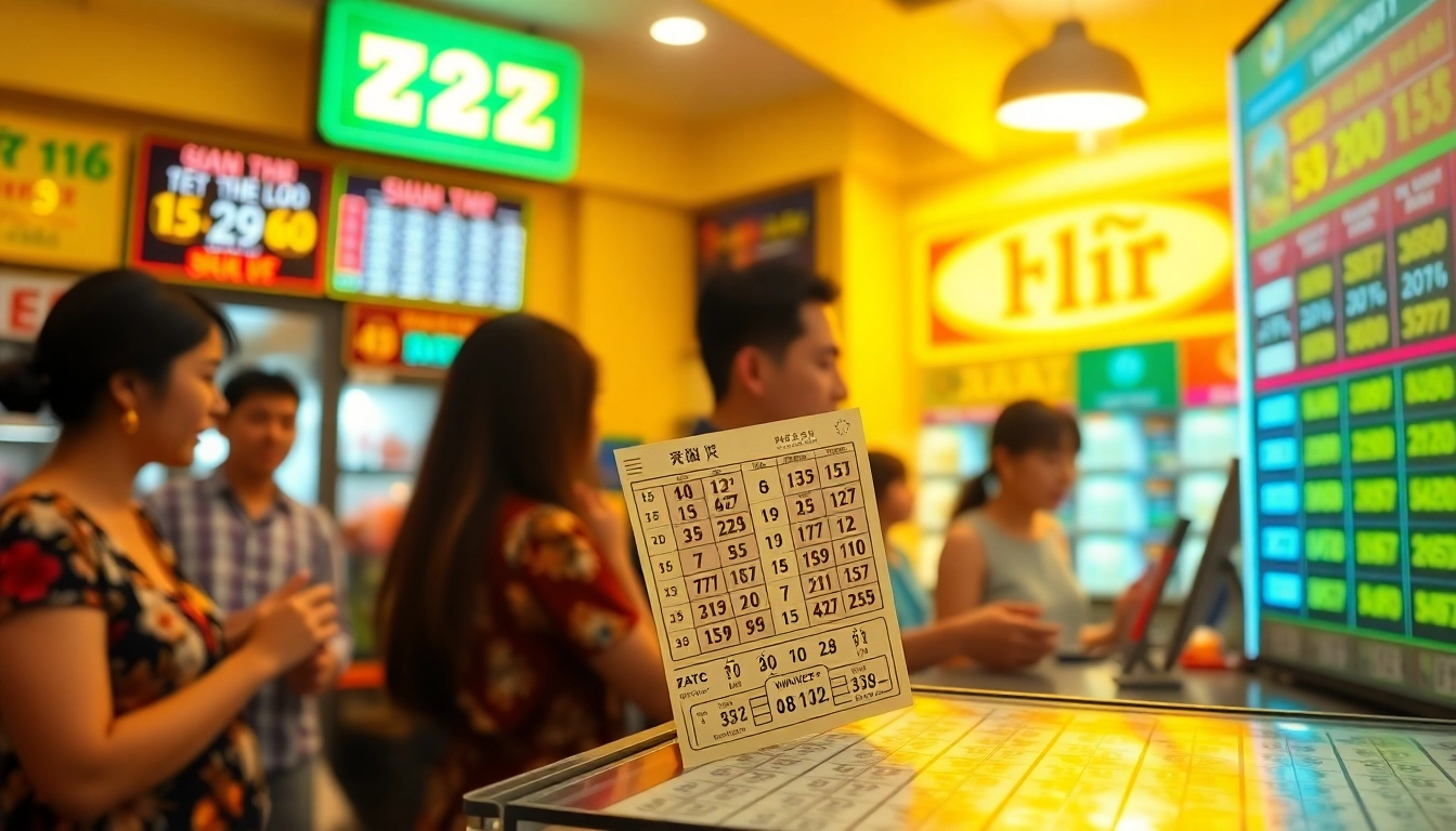 Exciting scene celebrating Song thủ lô lottery wins with vibrant tickets and joyful patrons.