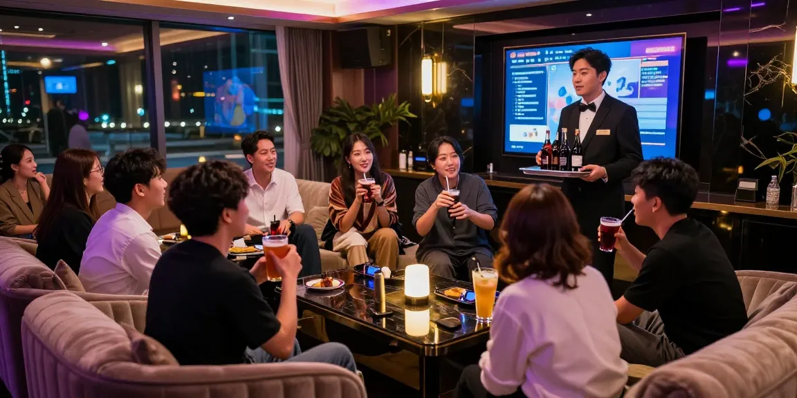 강남의 프리미엄 가라오케에서 고객들이 즐거운 시간을 보내고 있는 모습 - gugudanlounge.com/